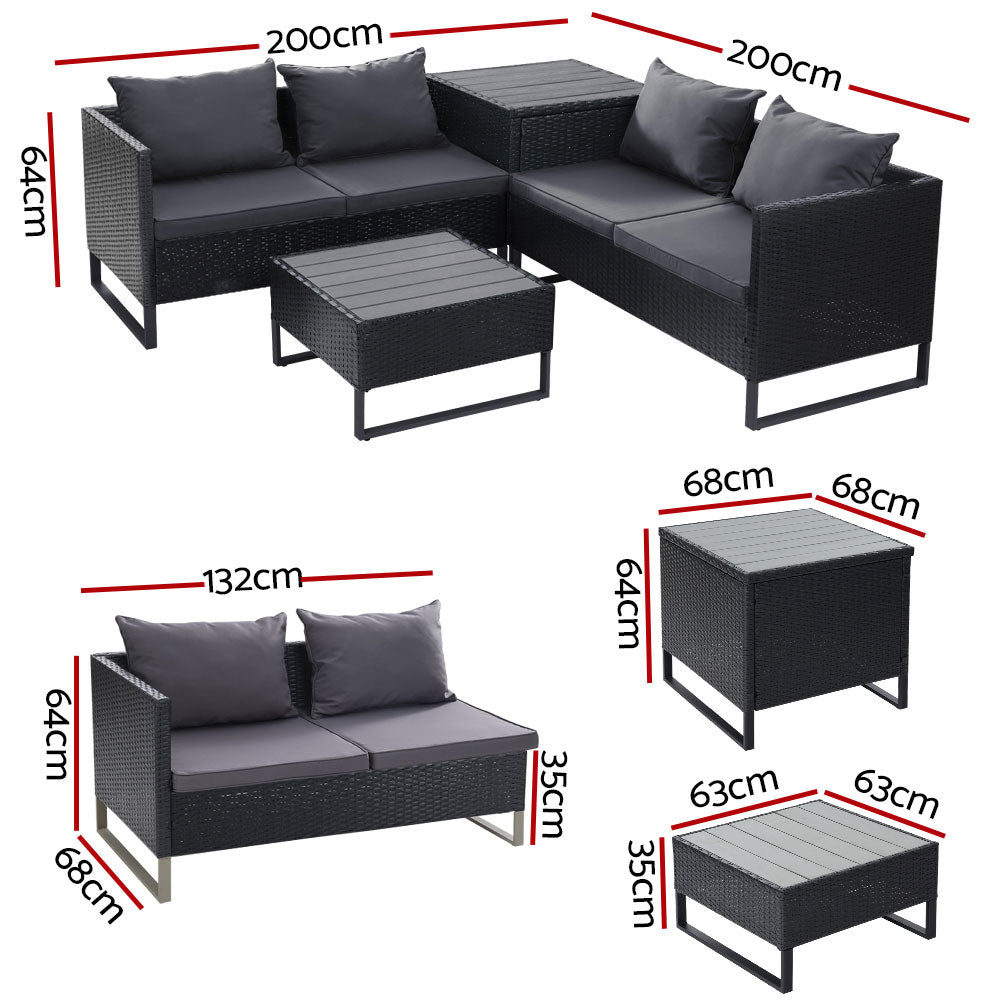 Portsea Deluxe Outdoor 4 Piece Sofa Set - Black